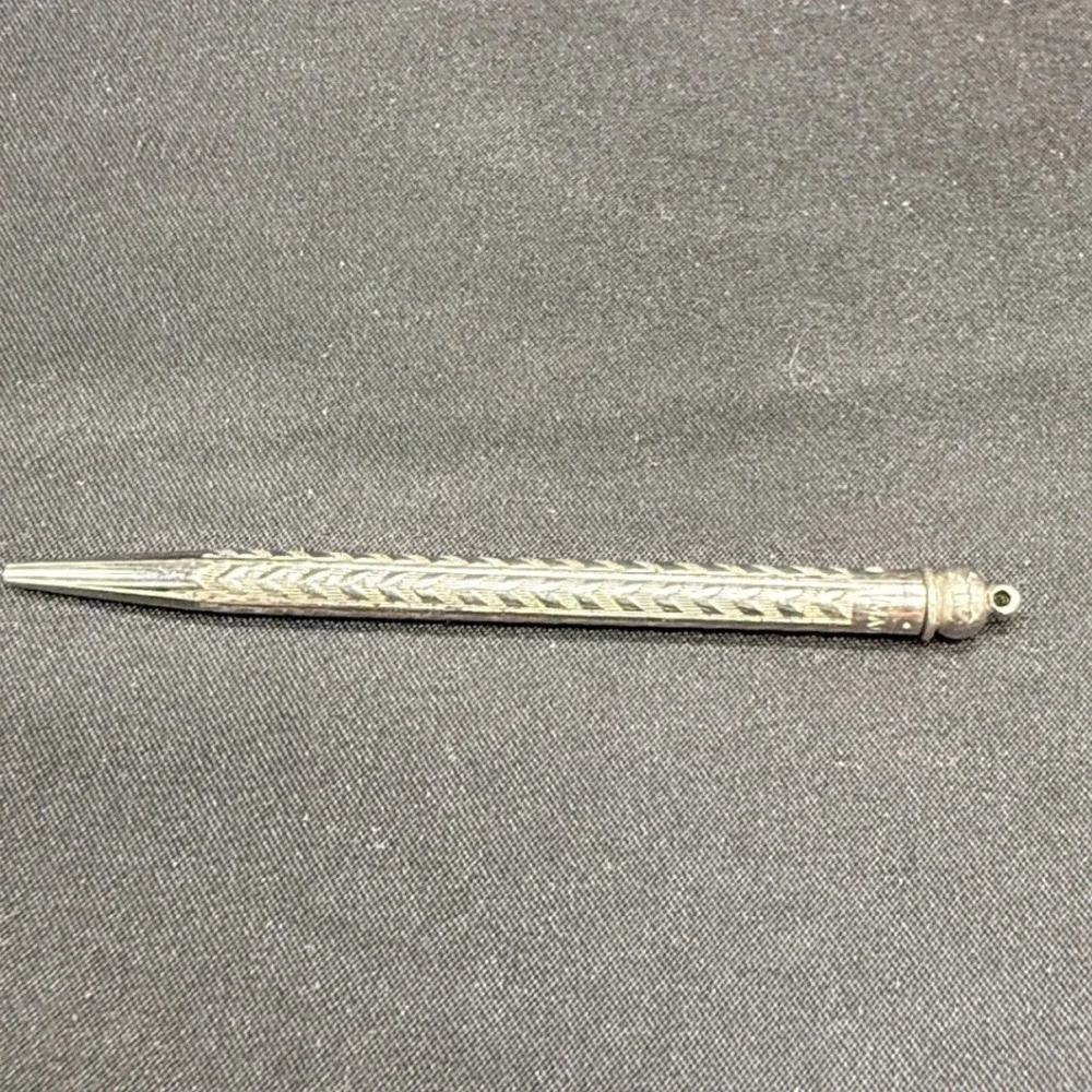 Vintage Japan Silver Tone Engraved Miniature Mechanical Pencil Chatelaine 2.75